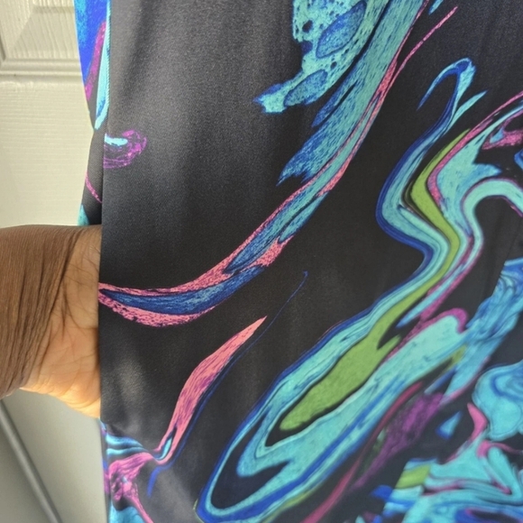 Inc International Satin Shirt Dress XS Women Button Up Pockets Colorful No Belt - Picture 12 of 14